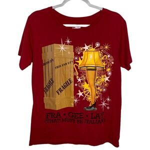 A Christmas Story T-Shirt Size Large (11/13) Red Short Sleeve Fragile Leg Lamp